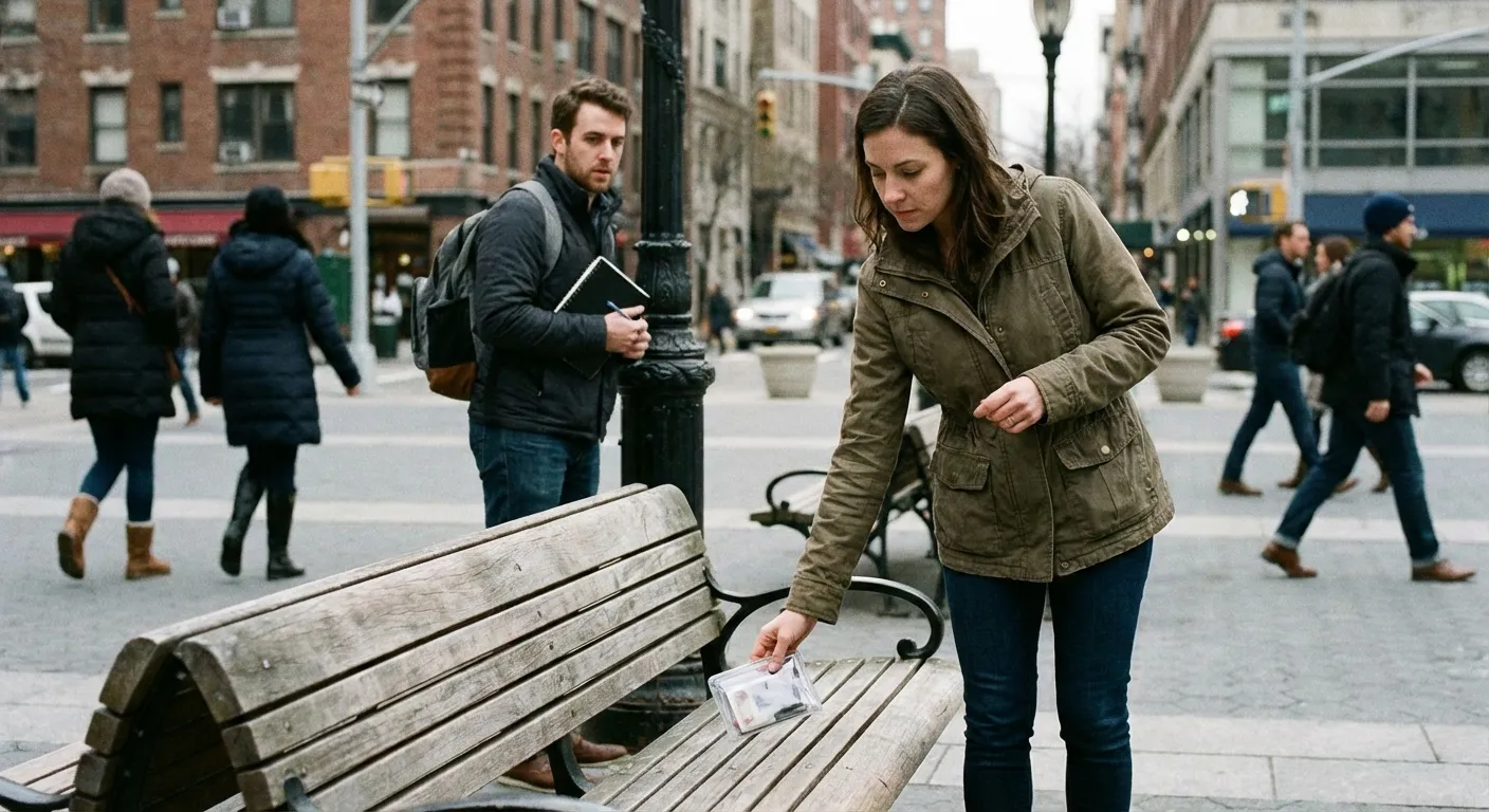 Research team members dropping test wallets in urban setting