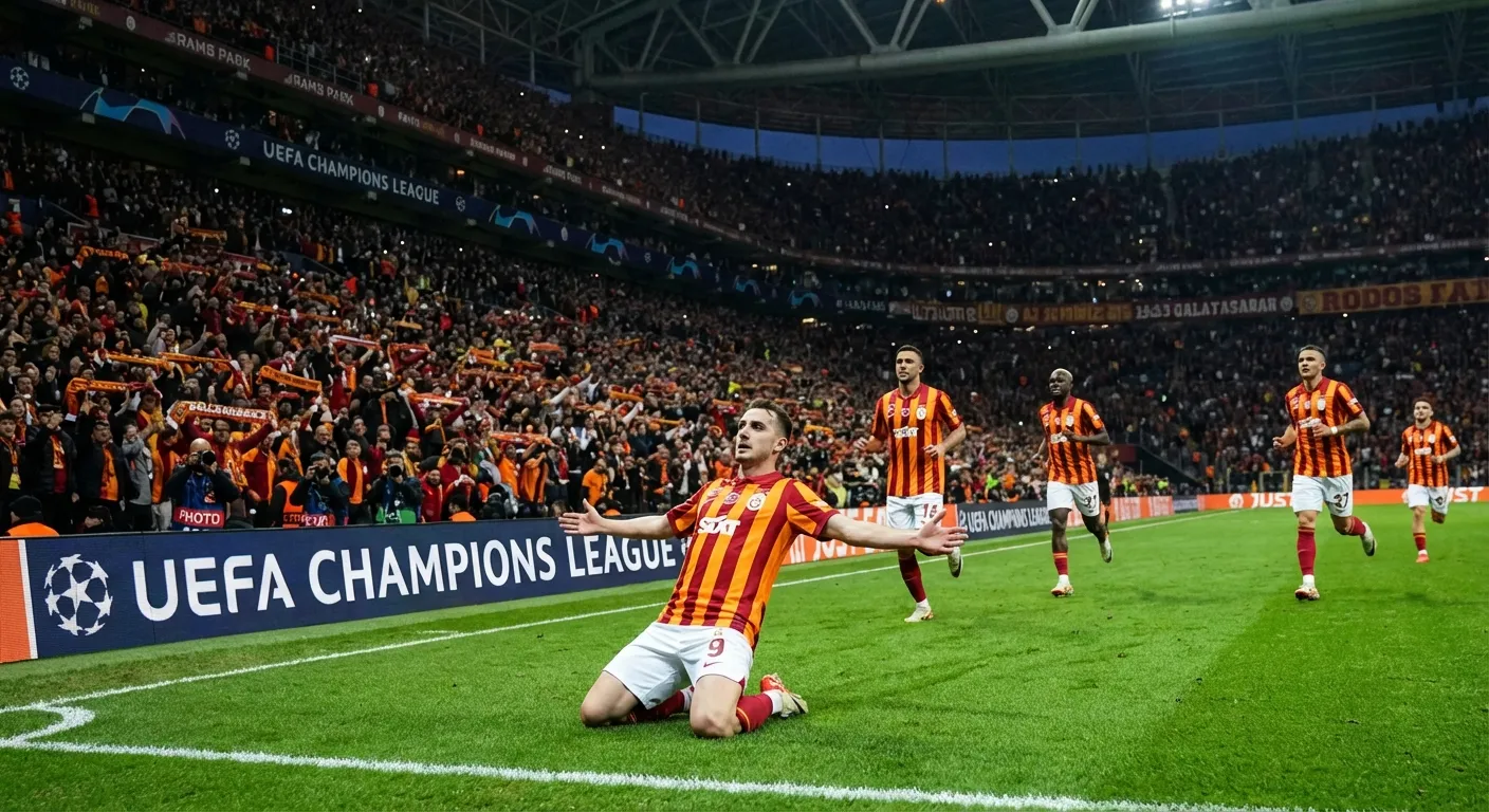 A Brazilian midfielder celebrating a stunning long-range goal during a Champions League night match