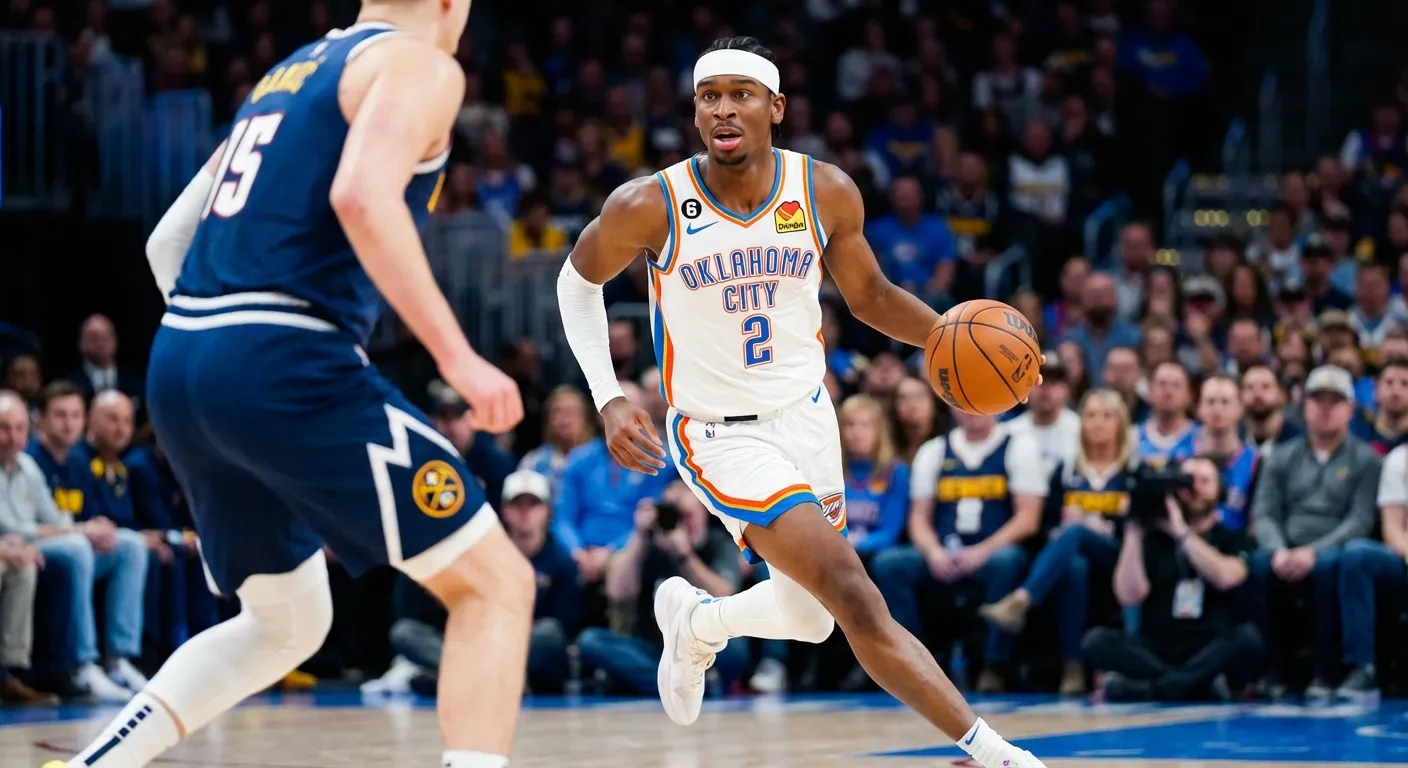Oklahoma City Thunder Shai Gilgeous-Alexander leading fast break in championship defense