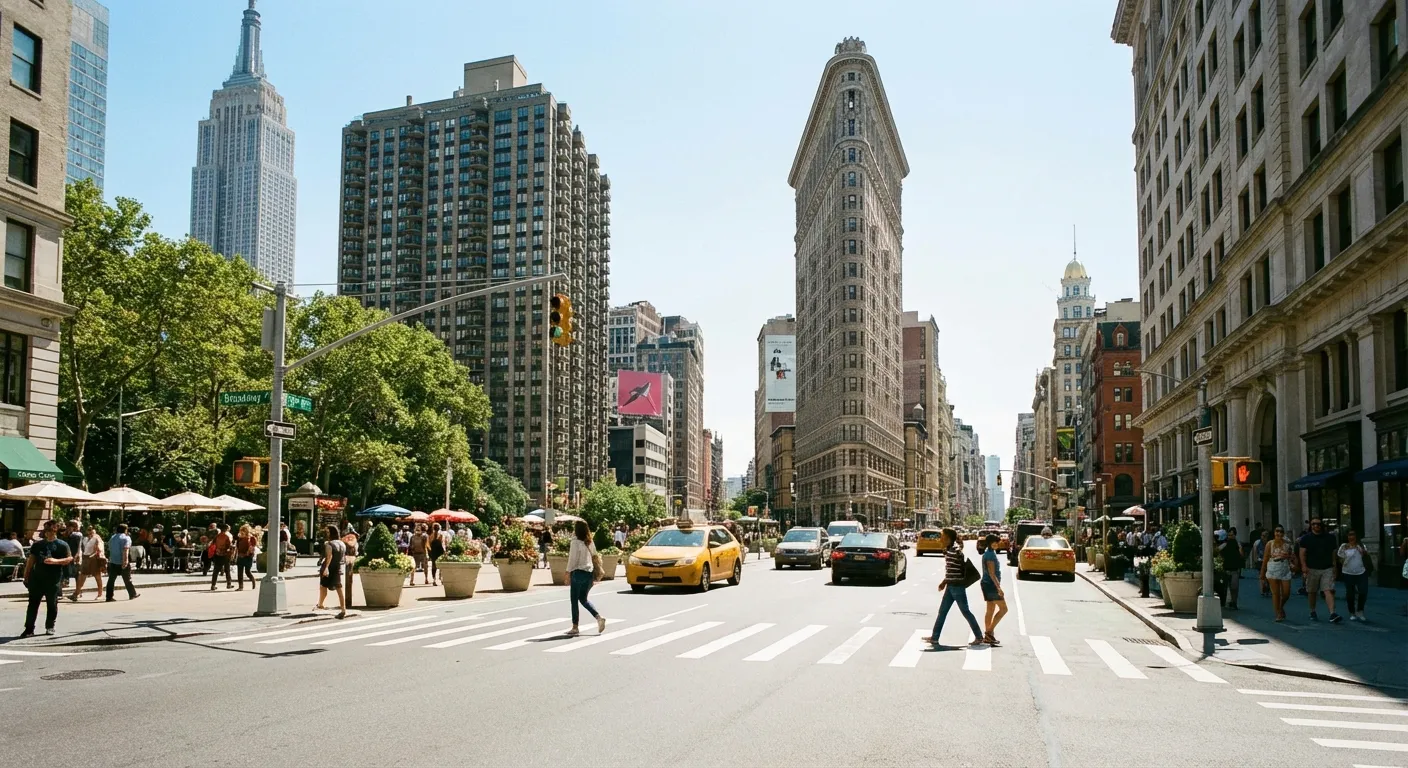 Pedestrians crossing a Manhattan street with cleaner air and less traffic