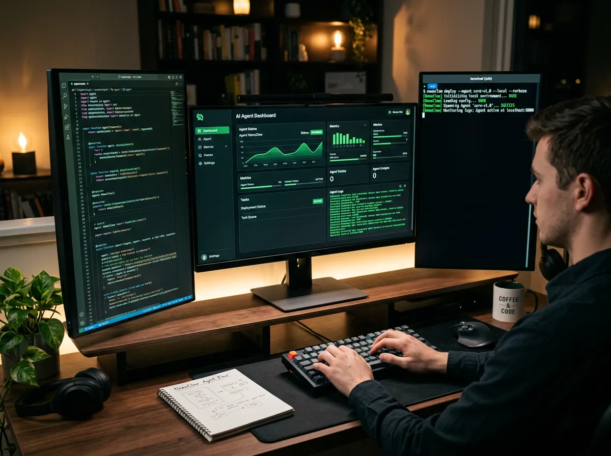 Developer working with NemoClaw agentic AI stack on workstation