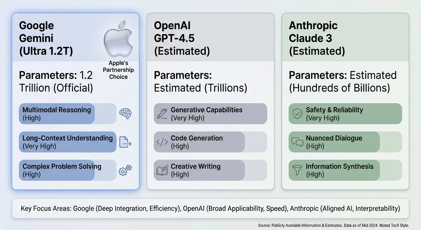 Comparison chart of AI model capabilities showing Gemini, GPT, and Claude