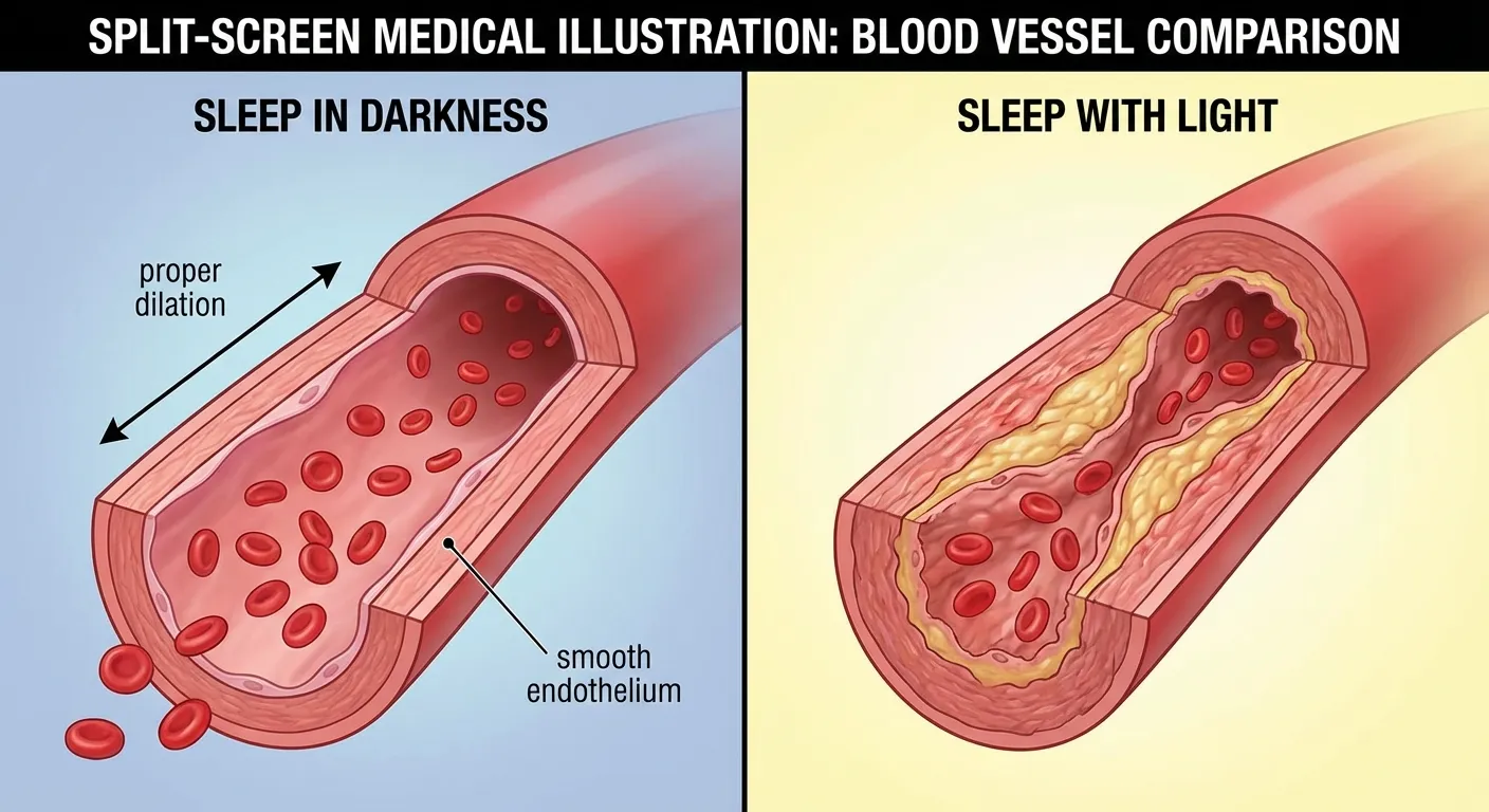 Comparison of blood vessel health in dark versus light-exposed sleep conditions