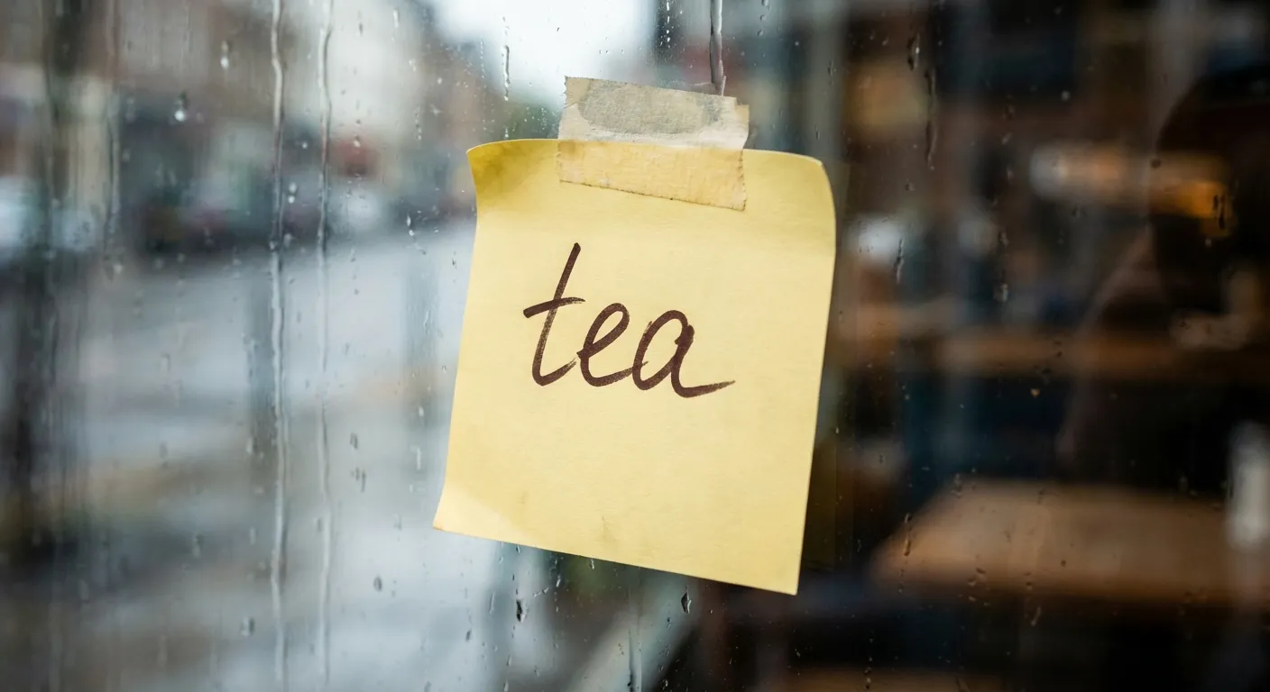 Simple sticky note on a window with one word written on it