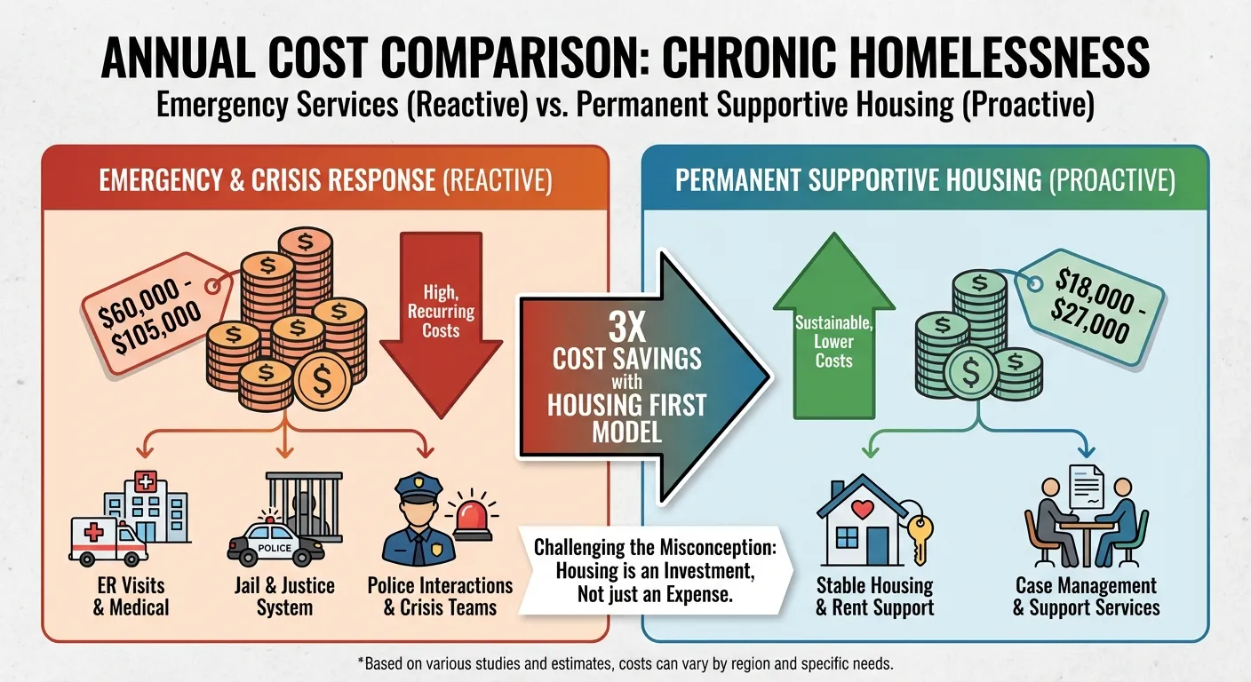 Cost comparison showing emergency services versus Housing First approach