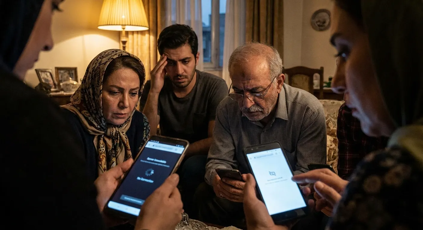 People checking phones during internet blackout showing no connectivity