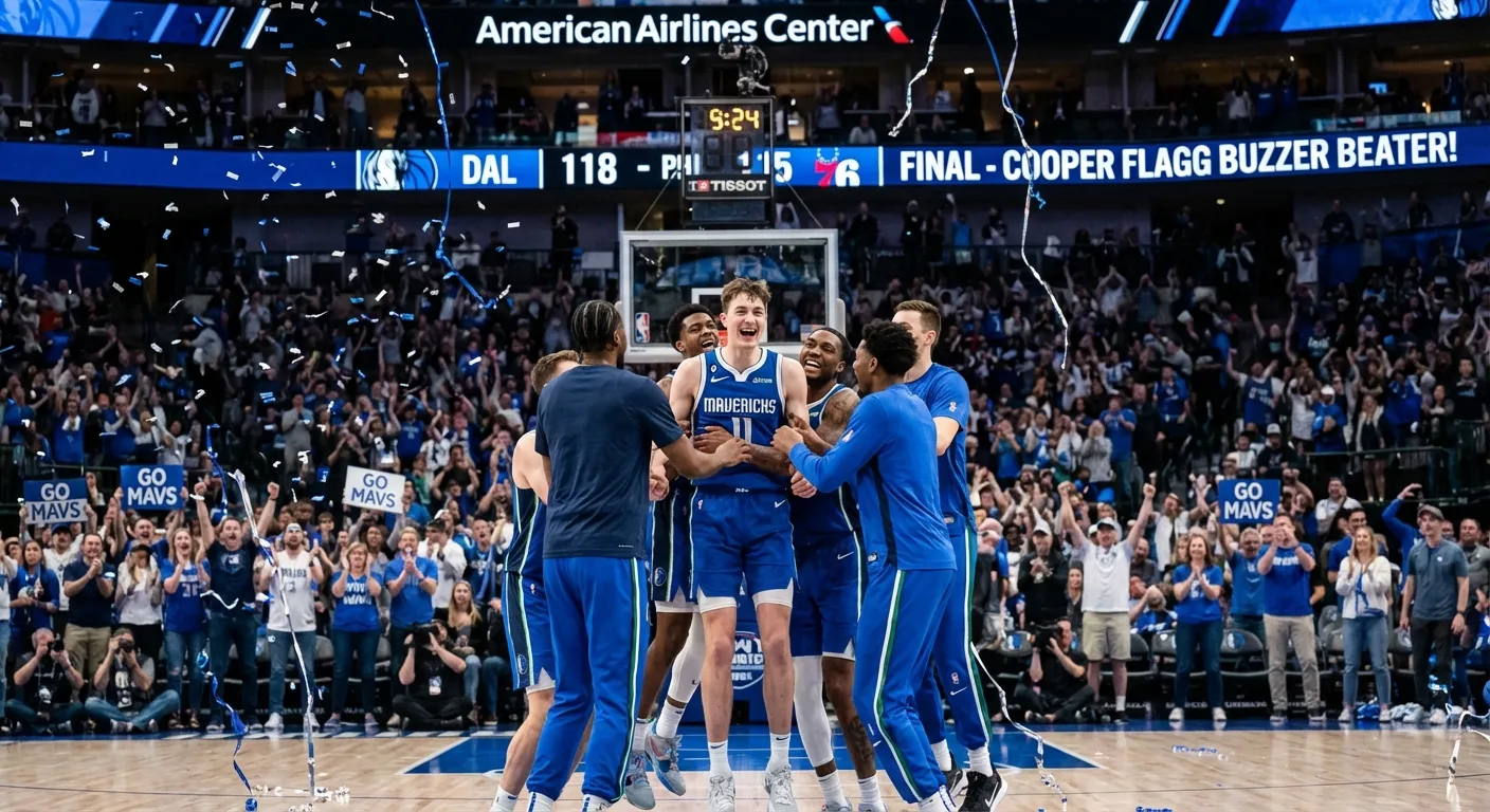 Dallas Mavericks celebration after Cooper Flagg game-winning shot against Thunder