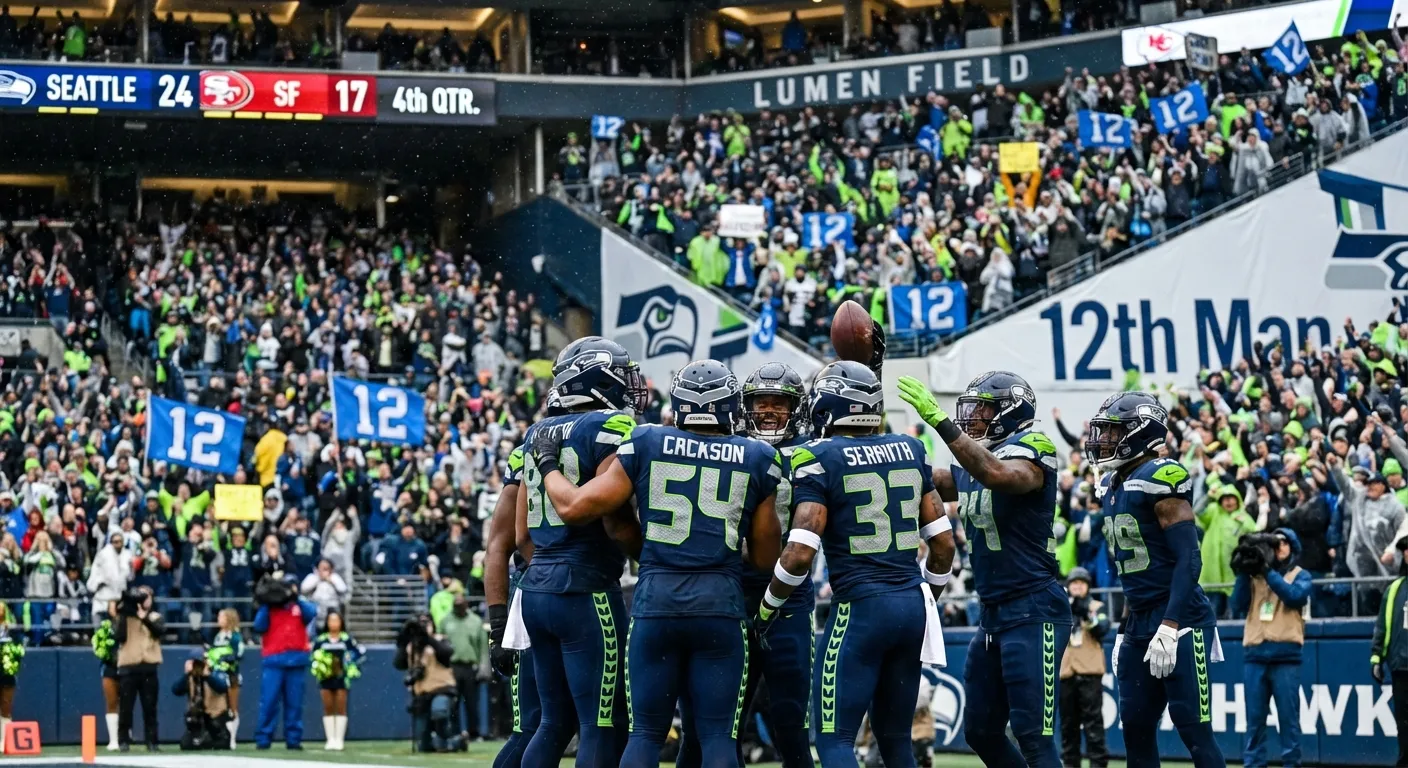 Seattle Seahawks defense celebrating during divisional round blowout