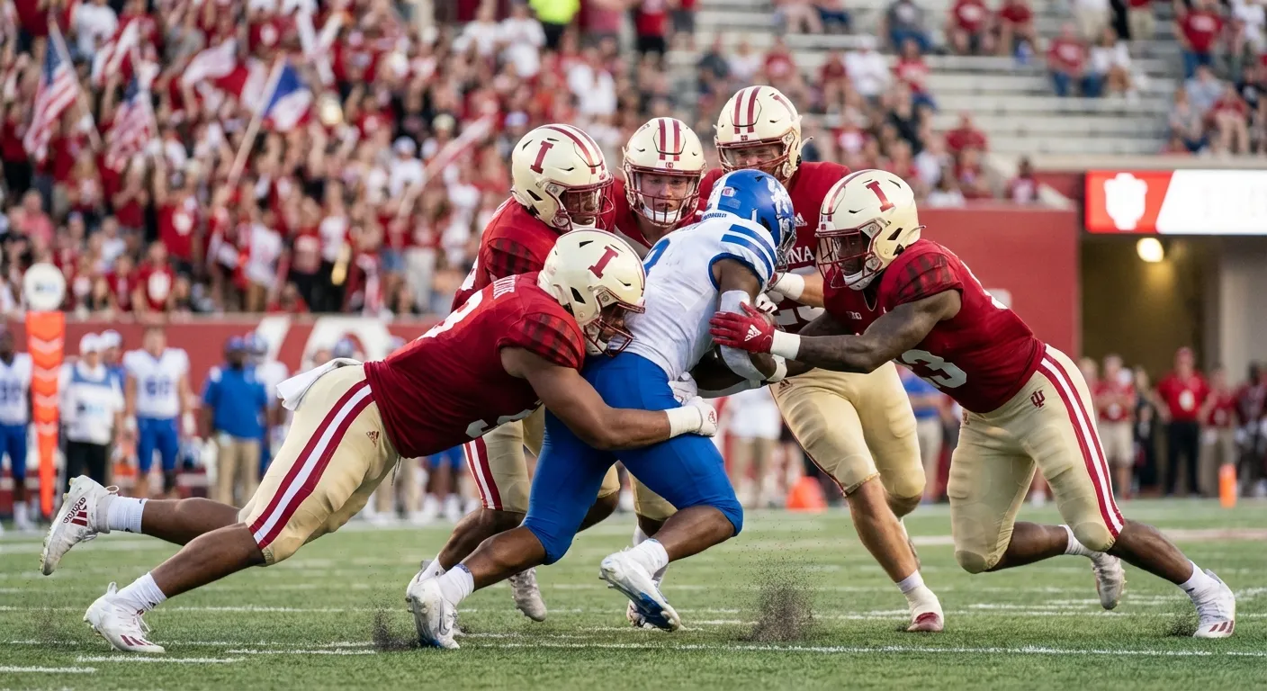 Indiana Hoosiers defense swarming a ball carrier