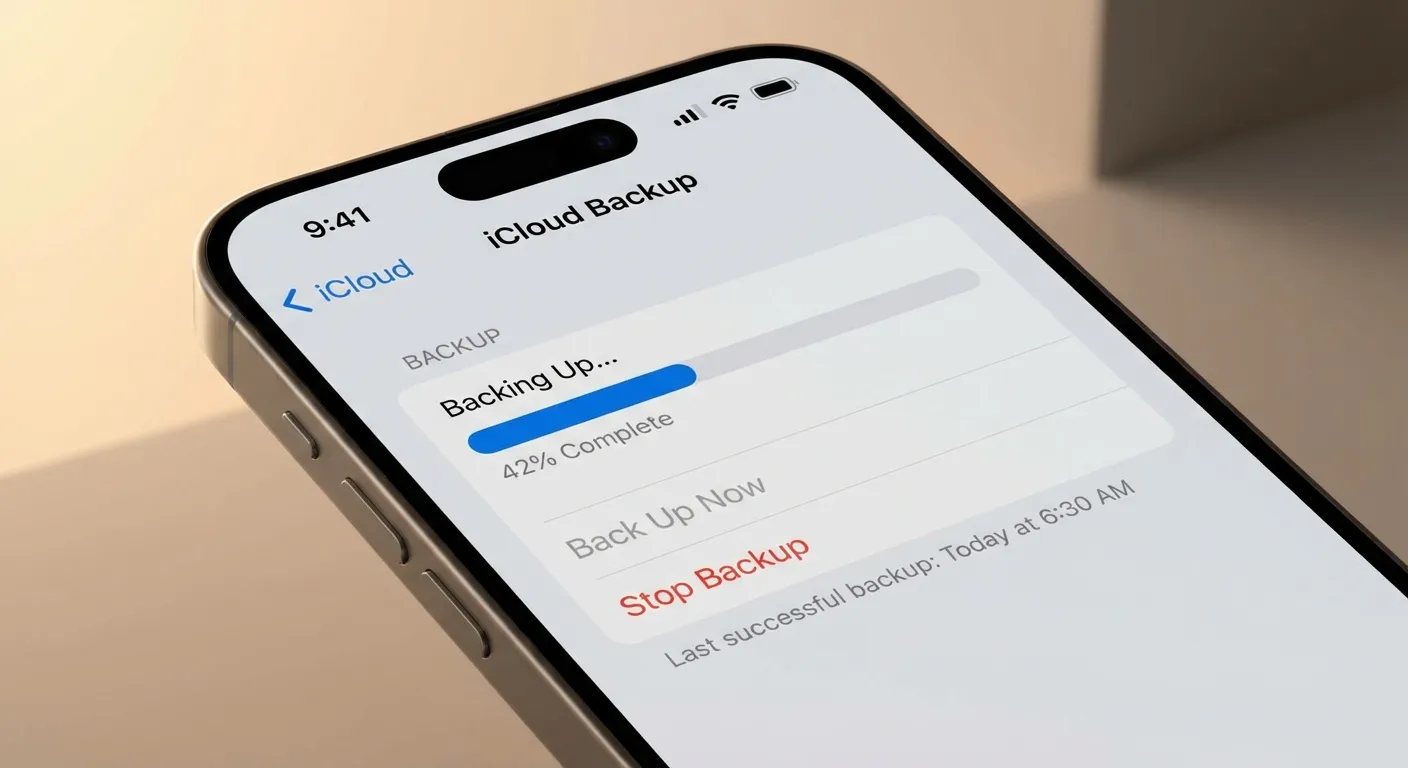 iPhone backup progress screen showing iCloud sync