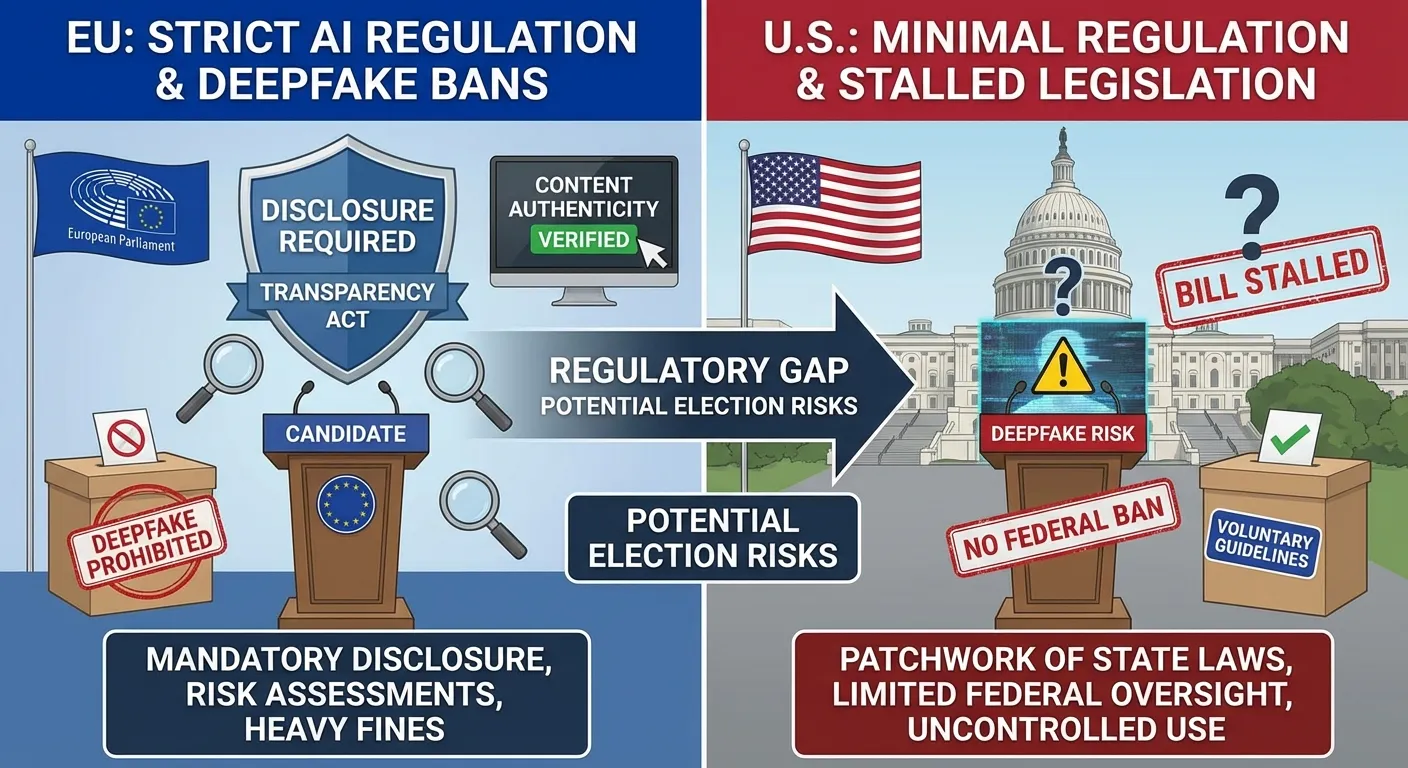 Comparison of AI regulation approaches in the U.S. versus EU for political campaigns