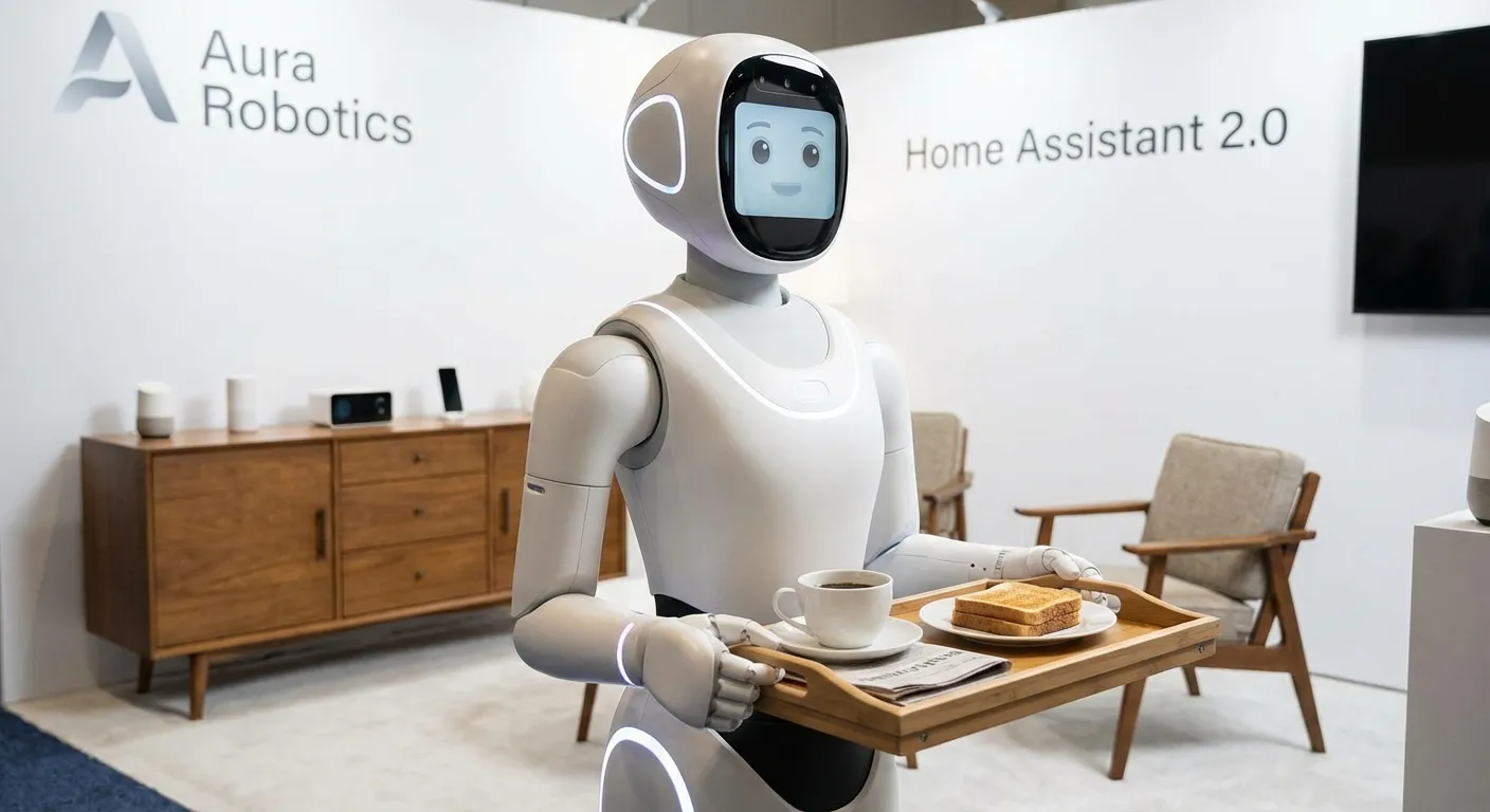 Humanoid robot demonstrating household tasks at CES booth