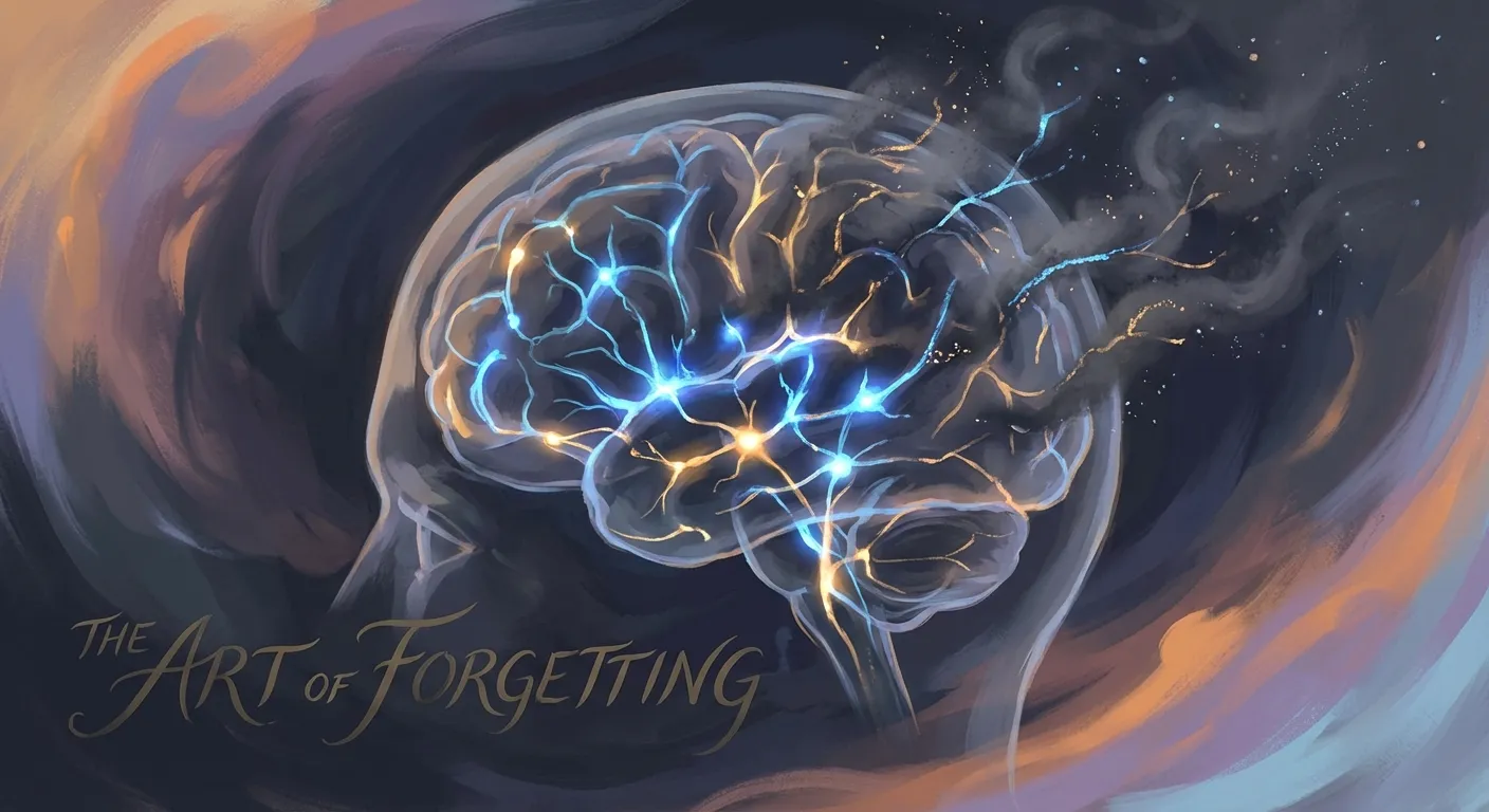 Abstract neural network with glowing pathways fading and dissolving into darkness