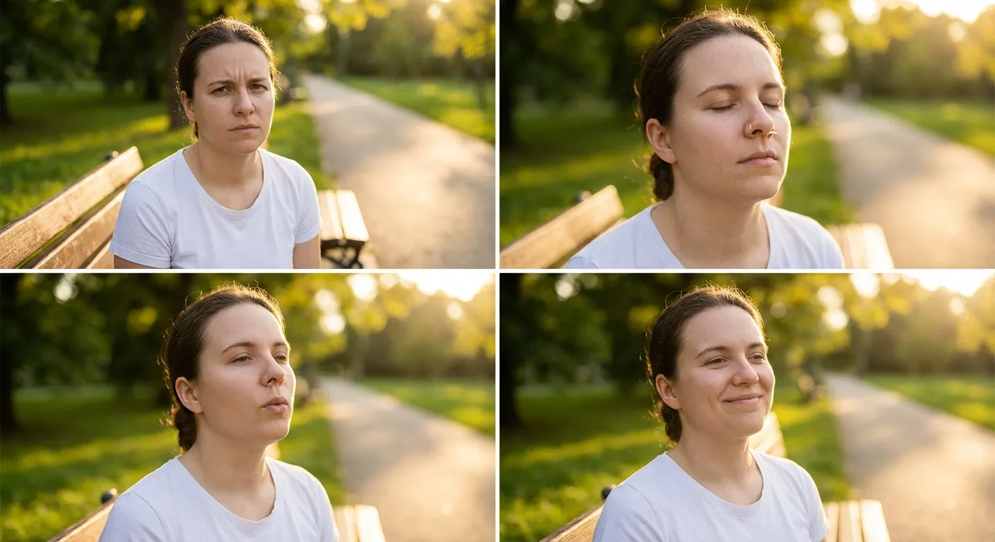 Person practicing physiological sigh breathing technique outdoors