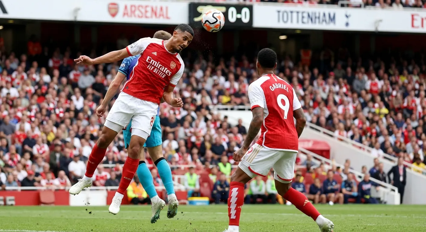 William Saliba and Gabriel defending for Arsenal