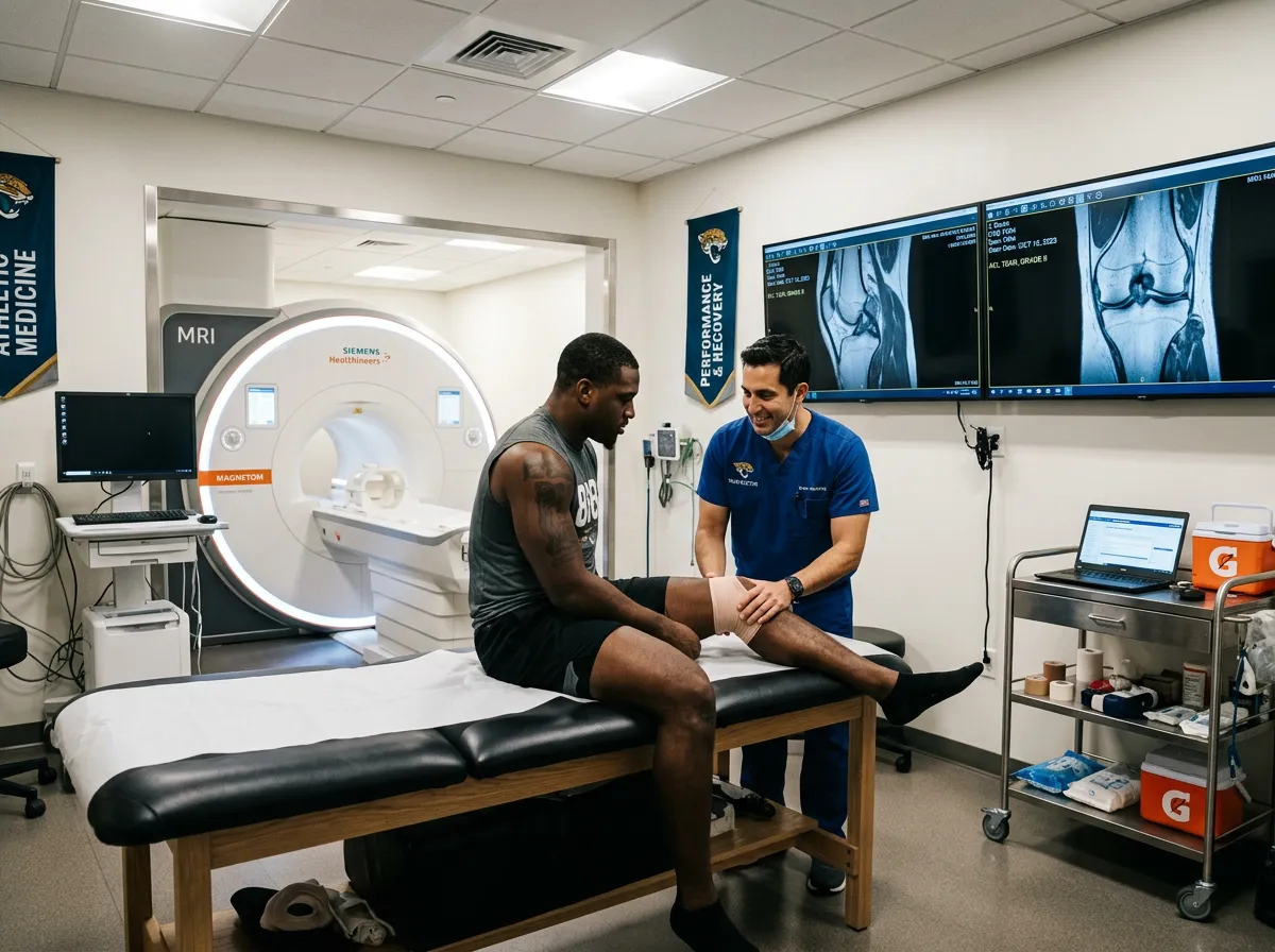 NFL medical evaluation room with imaging equipment and examination table
