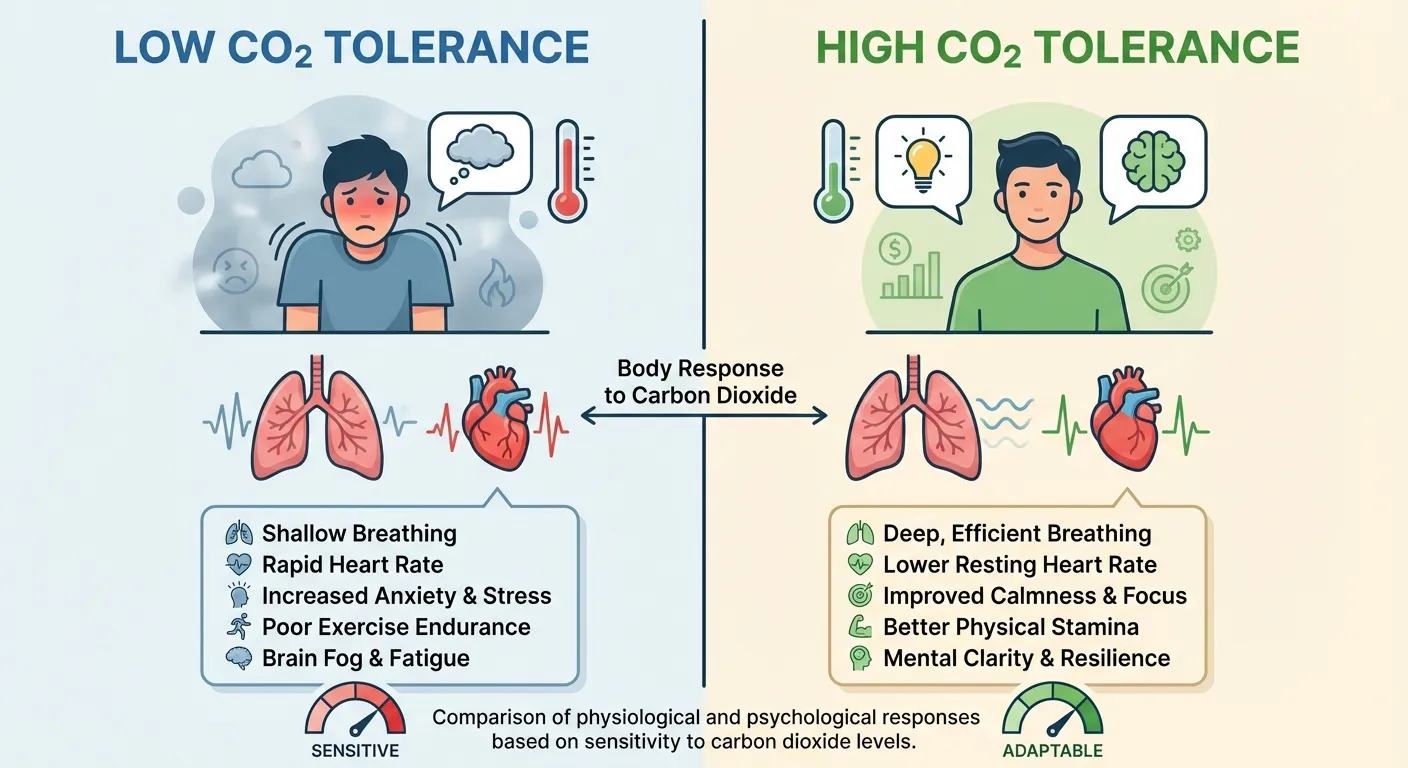 Comparison of low vs high CO2 tolerance breathing patterns and effects