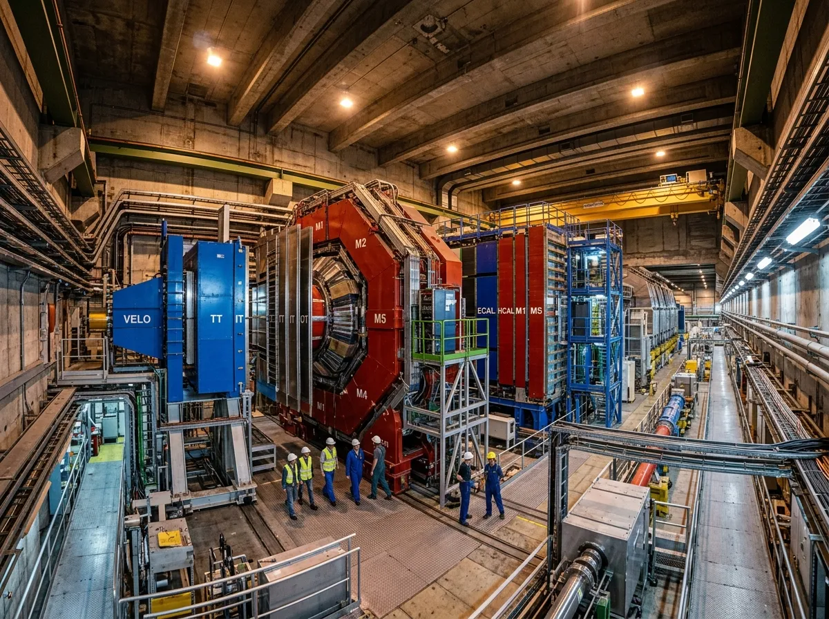 The LHCb detector in its underground cavern at CERN showing massive layered instrument