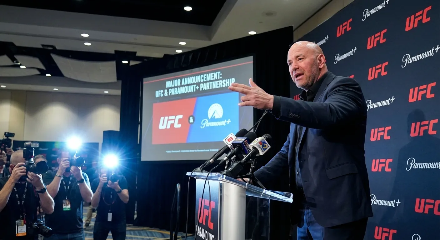 Dana White announcing the Paramount+ deal at press conference