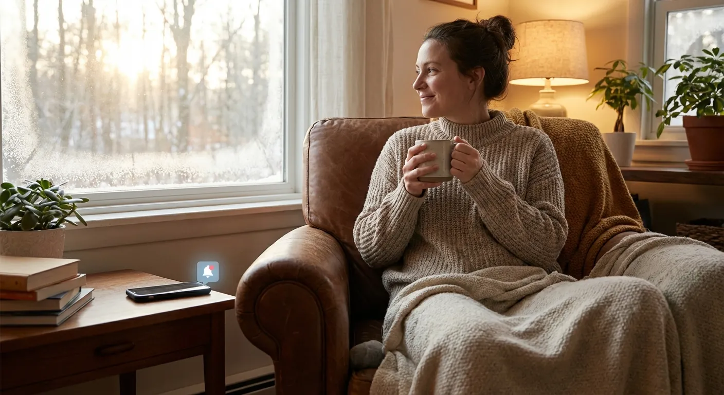 Person saying no to phone notification while enjoying quiet moment