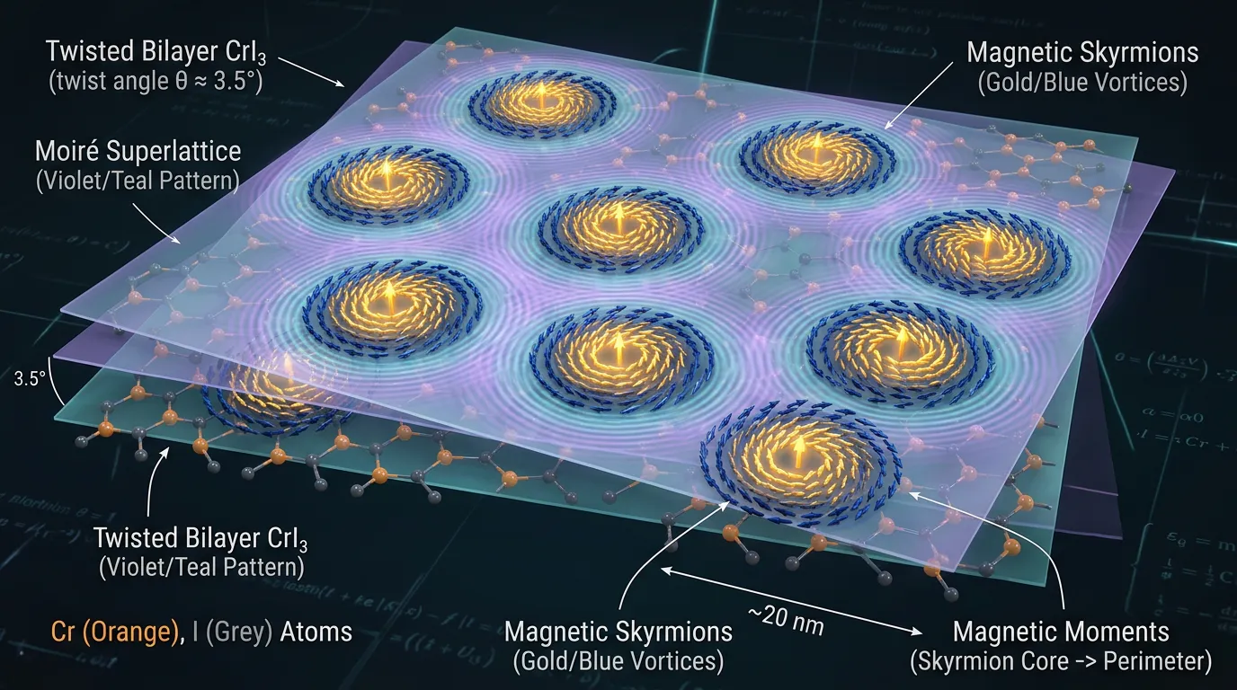 Skyrmion magnetic vortices forming in twisted layers of chromium iodide crystal