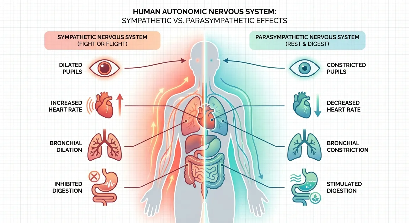 Infographic showing sympathetic versus parasympathetic nervous system responses in the body