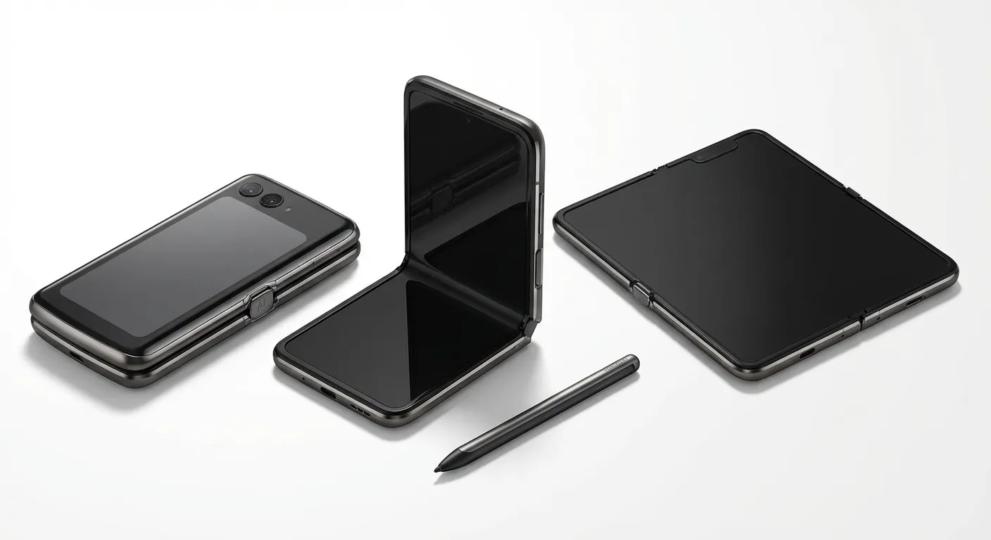 Motorola Razr Fold smartphone shown in multiple folding configurations