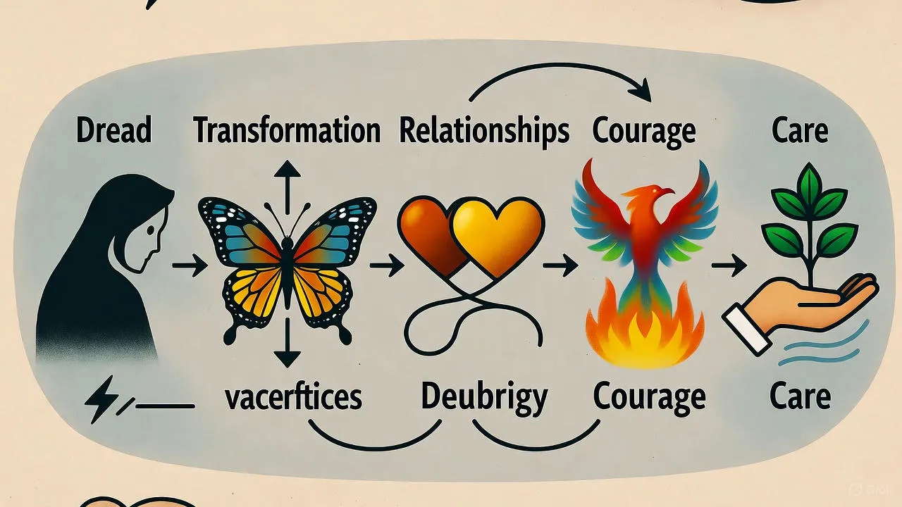 Person standing at crossroads between past self and future self