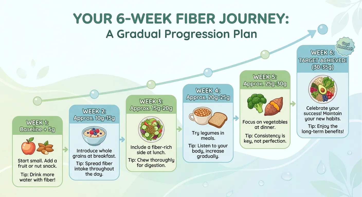 Weekly progression chart showing gradual fiber increase over 6 weeks
