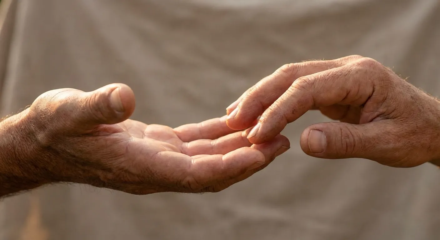 Two hands reaching toward each other in gesture of reconciliation