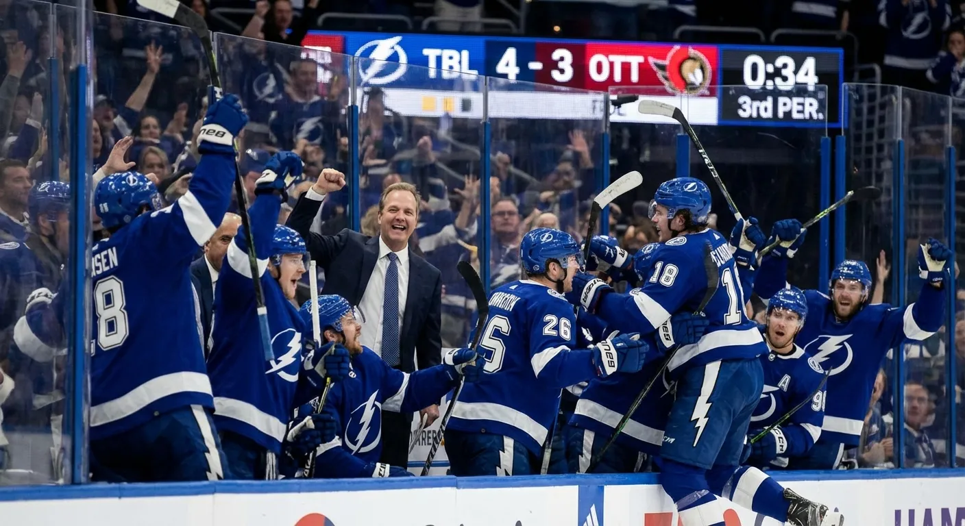 Tampa Bay Lightning bench celebrating during a game