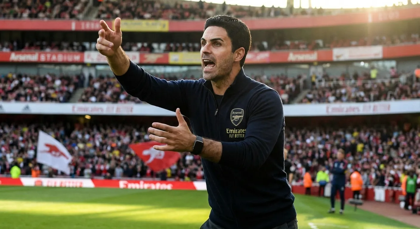 Mikel Arteta giving instructions on the touchline at Emirates Stadium