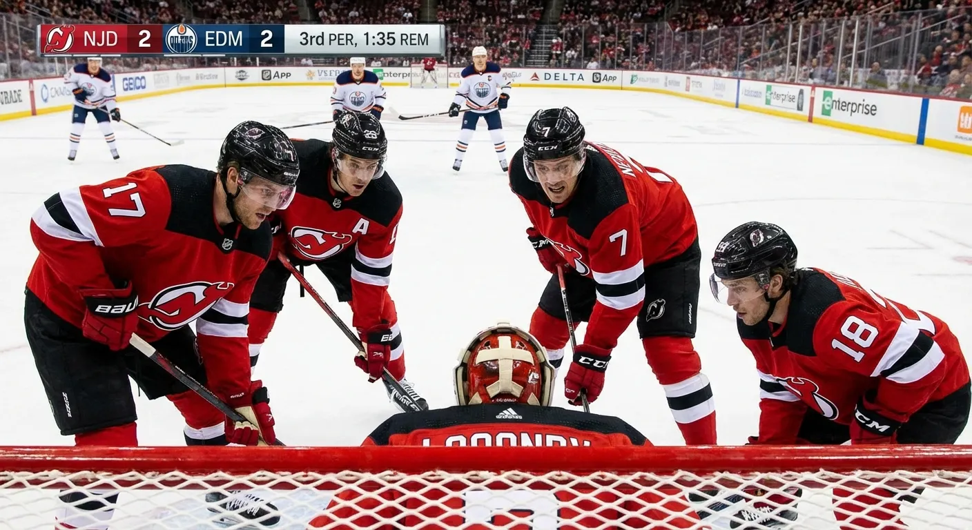 New Jersey Devils players in a defensive formation