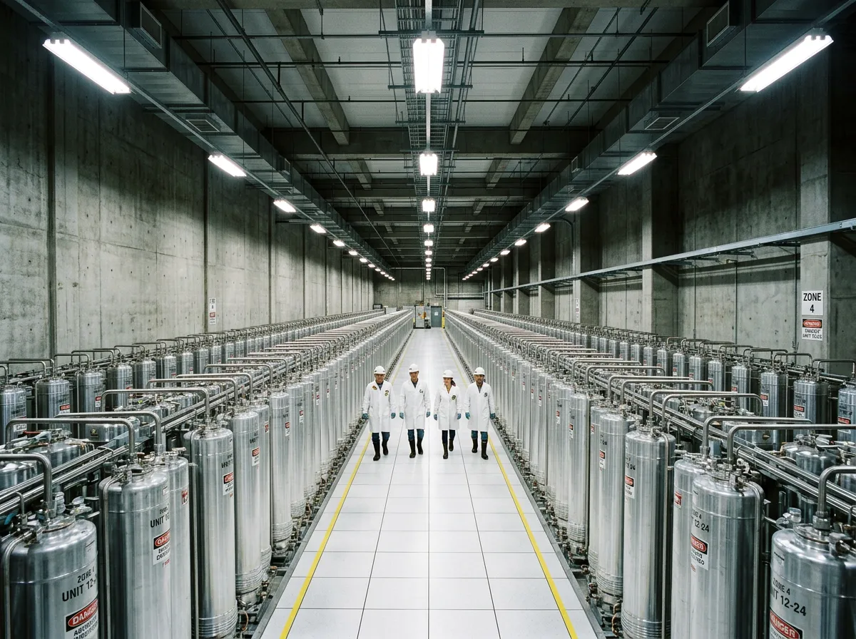 Underground industrial facility with rows of metallic centrifuge machines