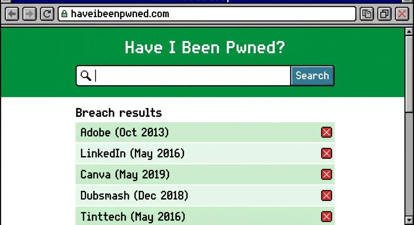 Have I Been Pwned website interface showing email search field and results