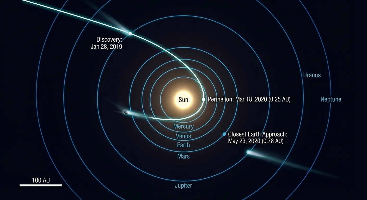 Diagram showing trajectory of comet 3I/ATLAS through the solar system