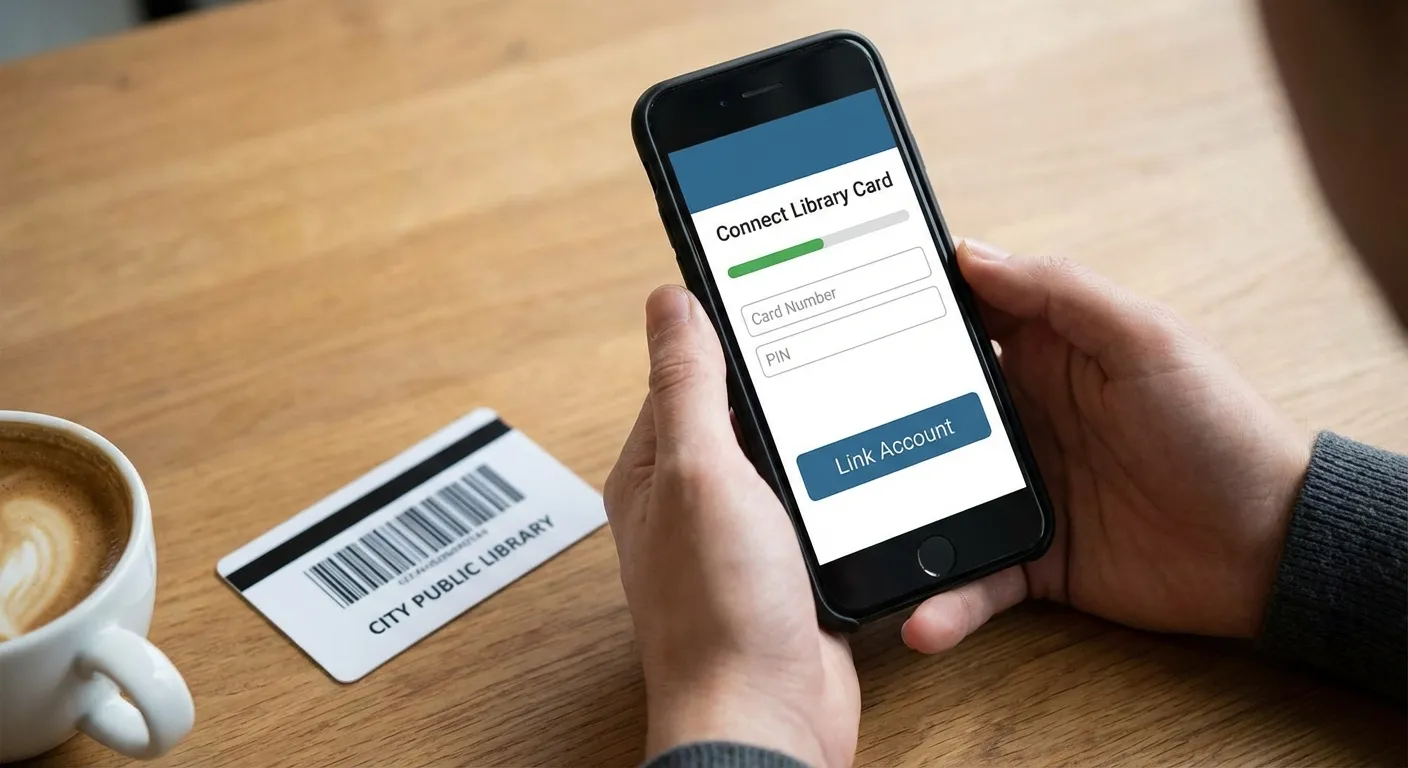 Person setting up library app on smartphone