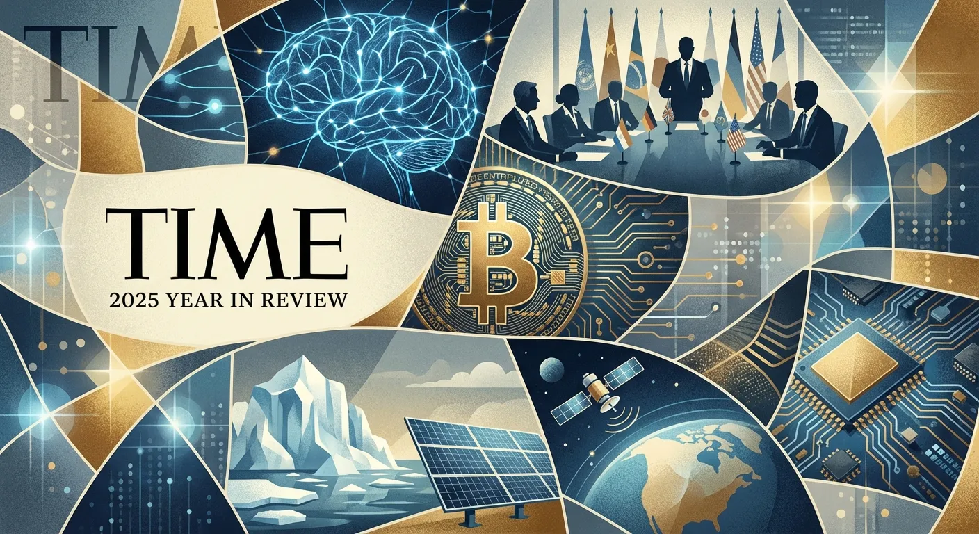 Collage of 2025 major news events including technology AI and world leaders