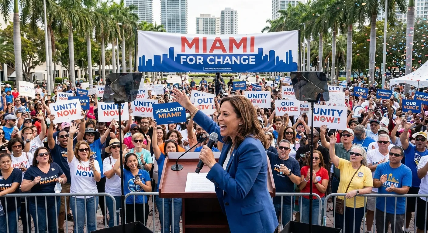 Eileen Higgins speaking at campaign rally with supporters holding signs