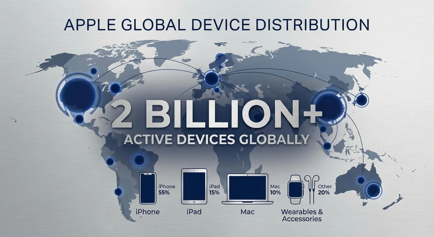 Infographic showing Apple's two billion active devices globally