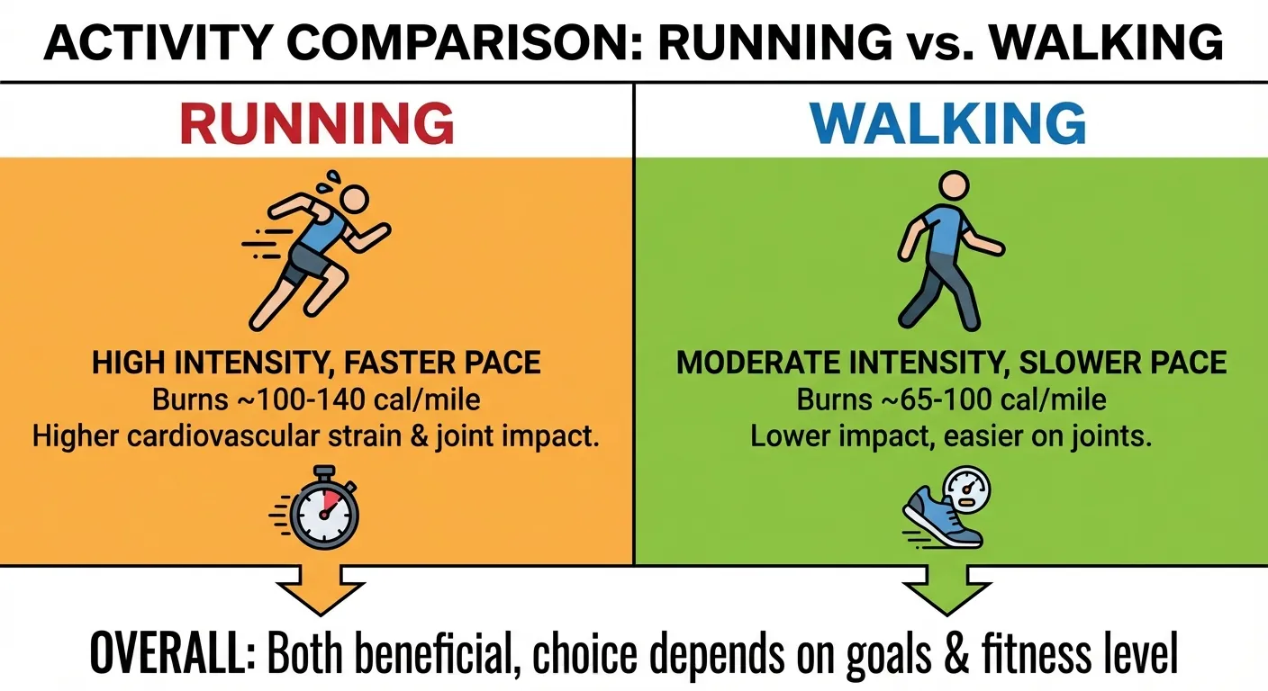 Comparison showing rucking versus running for joint impact, calorie burn, and muscle engagement
