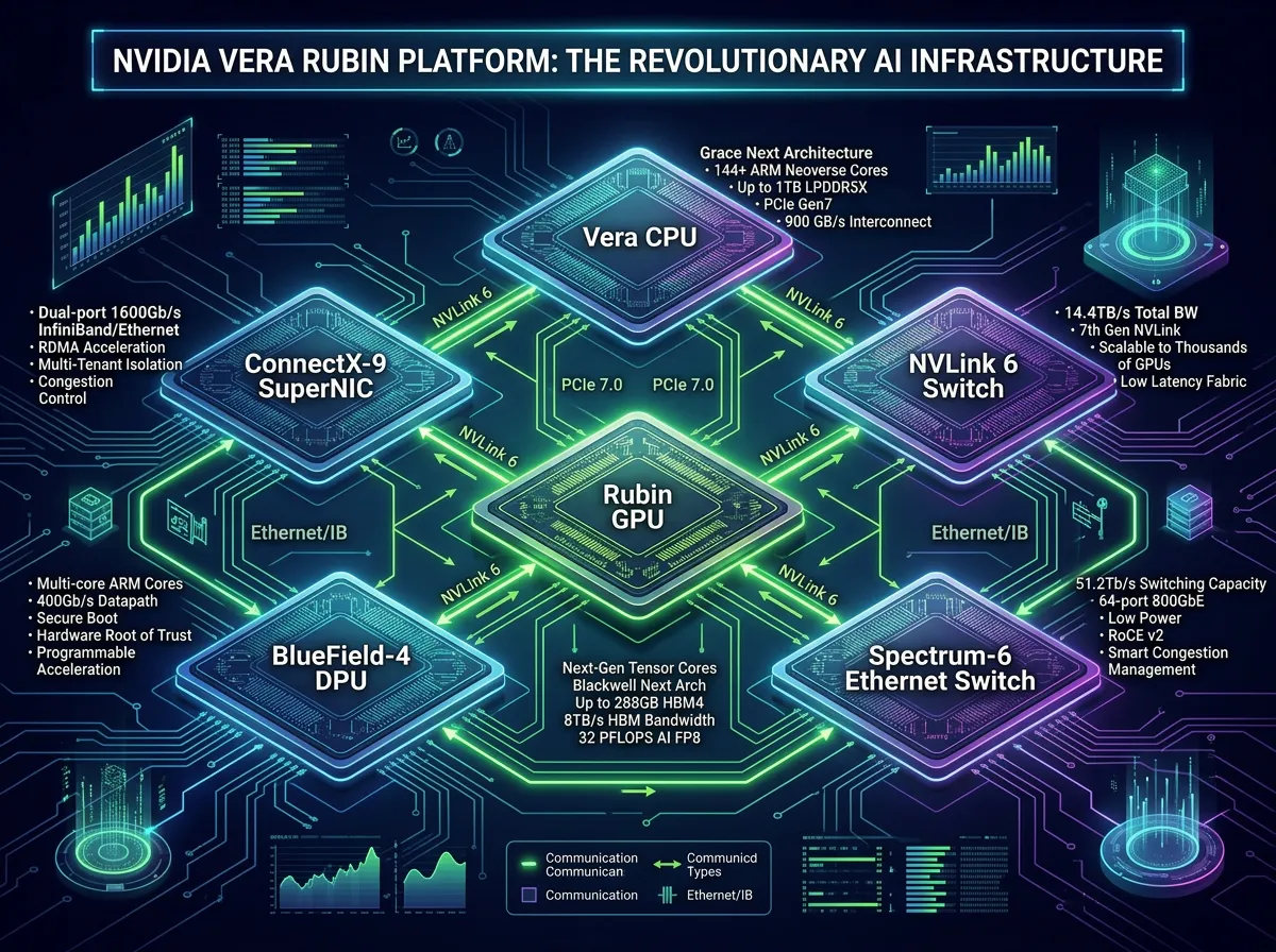 Diagram of the six-chip Vera Rubin rack-scale AI platform