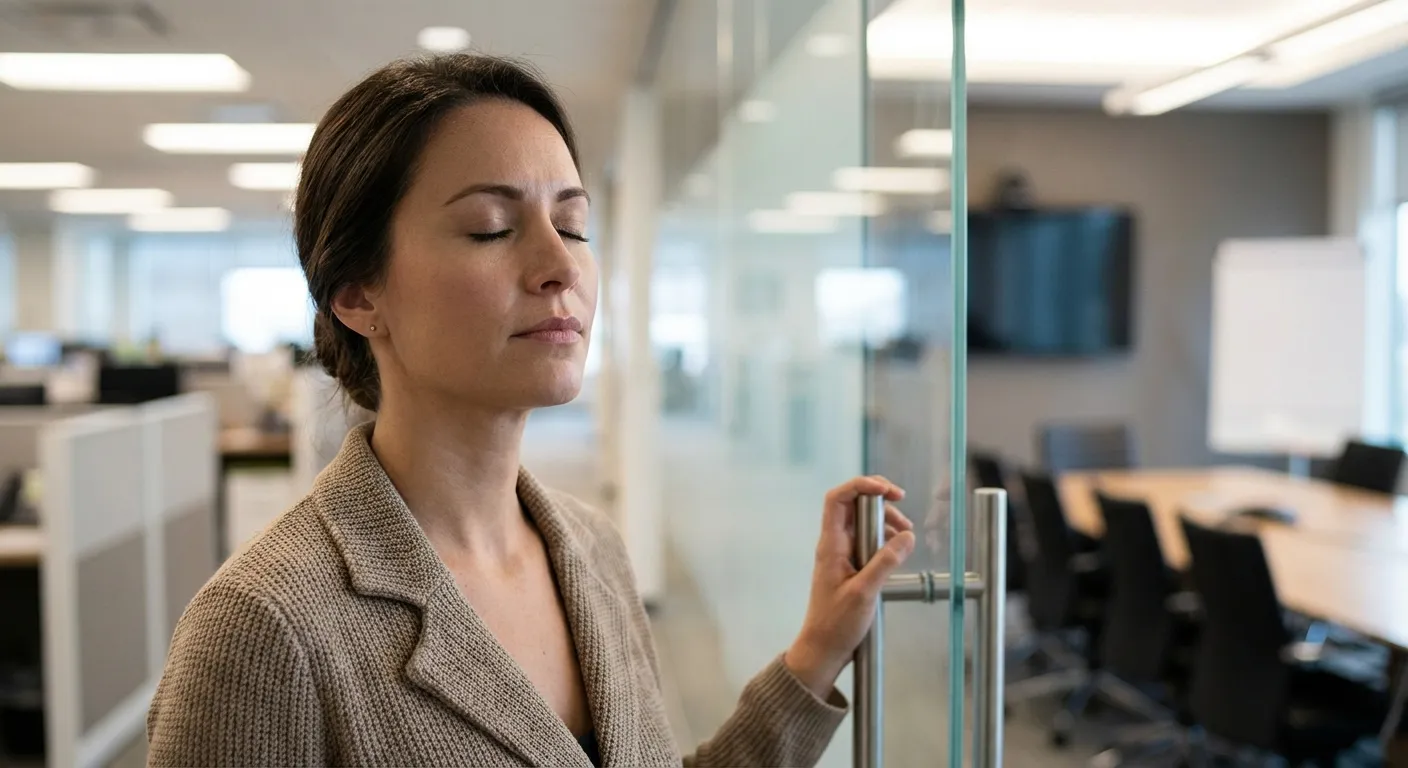 Person taking a breath before important conversation