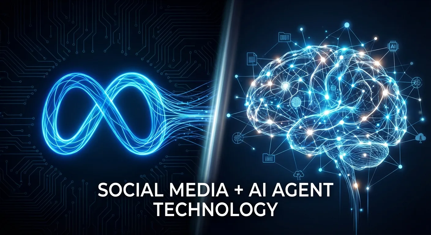 Meta logo with AI neural network visualization representing the Manus acquisition