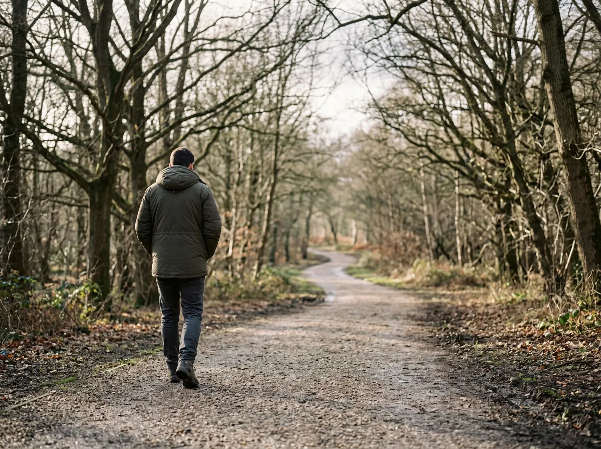 Person taking a calming walk alone in a park to self-soothe after conflict