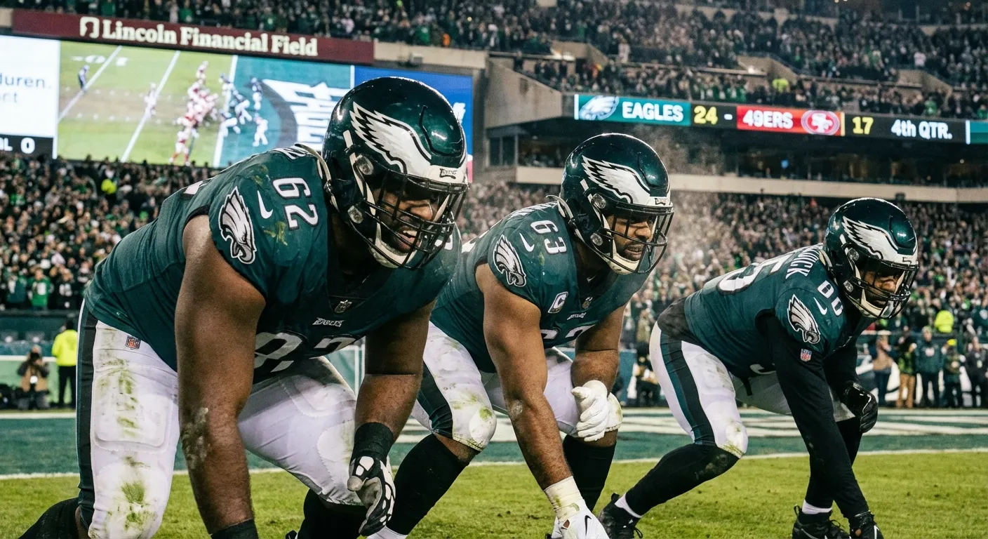 Philadelphia Eagles defensive line preparing for snap in playoff game atmosphere
