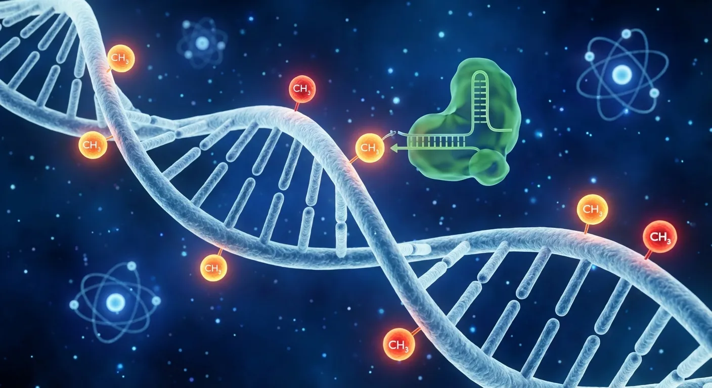 DNA double helix with glowing molecular markers being removed by CRISPR tools