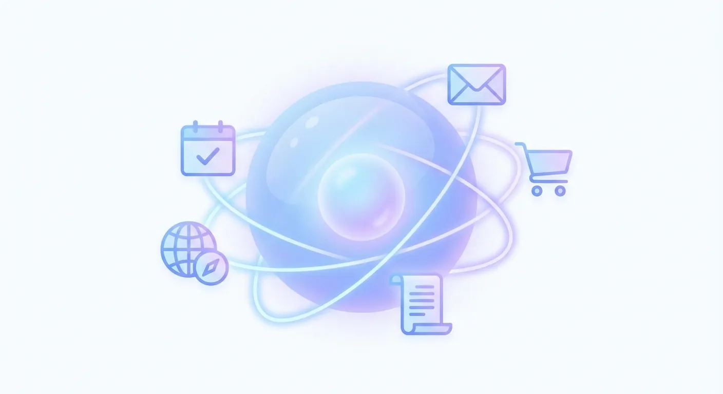 Abstract illustration of AI agent coordinating multiple digital tasks simultaneously