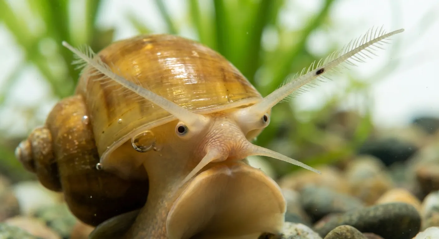 Golden apple snail showing its distinctive eye stalks and golden shell