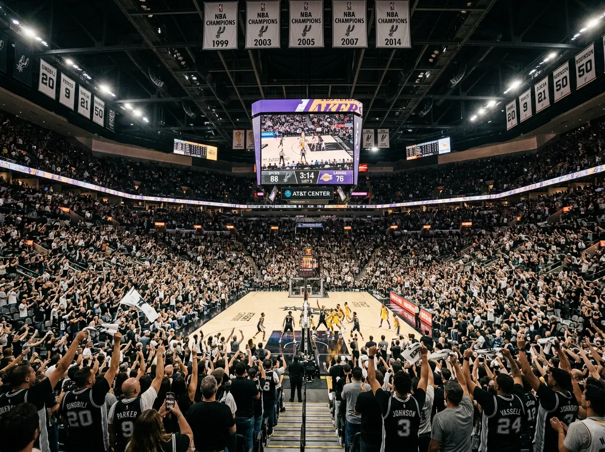 Wide view of the AT&T Center during a Spurs game with a sold-out crowd